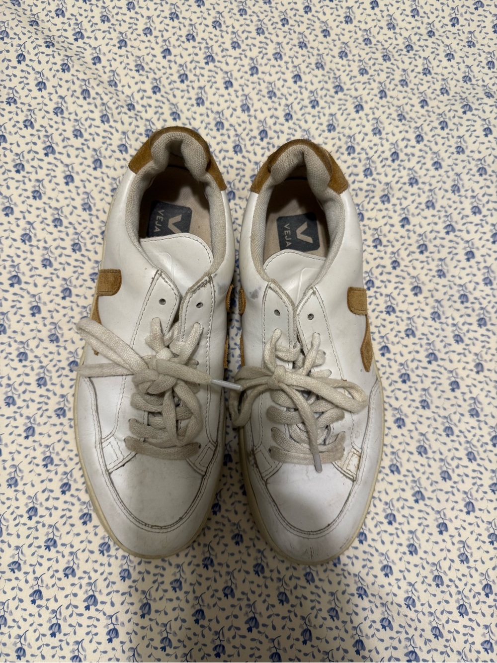 Veja White Leather Sneakers with Tan Suede Accents